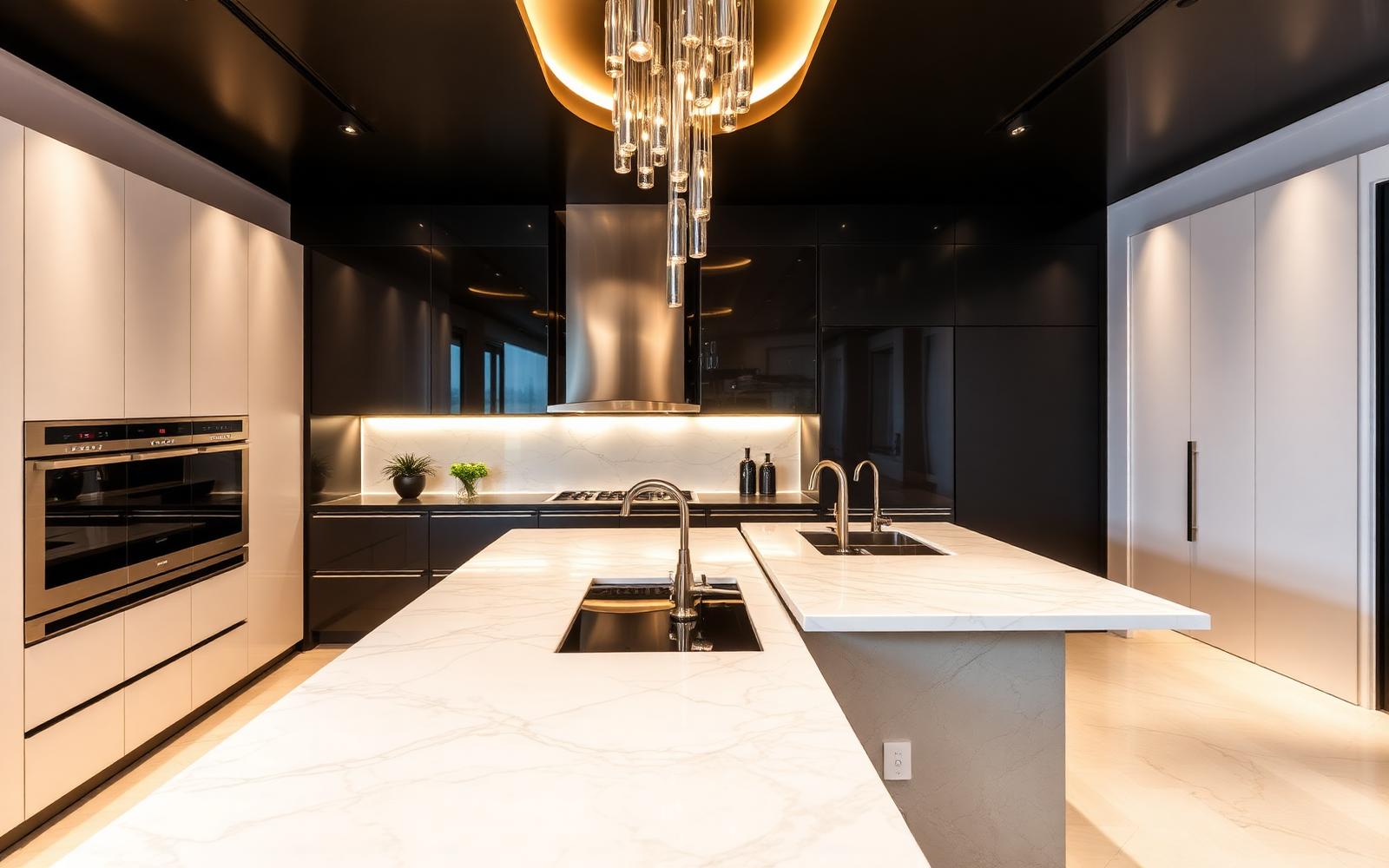 Cozinha de luxo com bancada de mármore